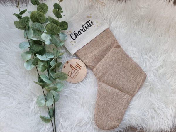 personalisierter Nikolausstiefel, Weihnachtssocke, Nikolausstrumpf, Jute, Strumpf, Weihnachten, Wunschname – Bild 5