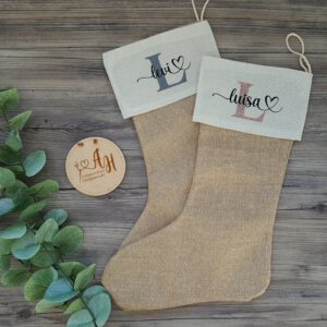 personalisierter Nikolausstiefel, Weihnachtssocke, Nikolausstrumpf, Jute, Strumpf, Weihnachten, Wunschname