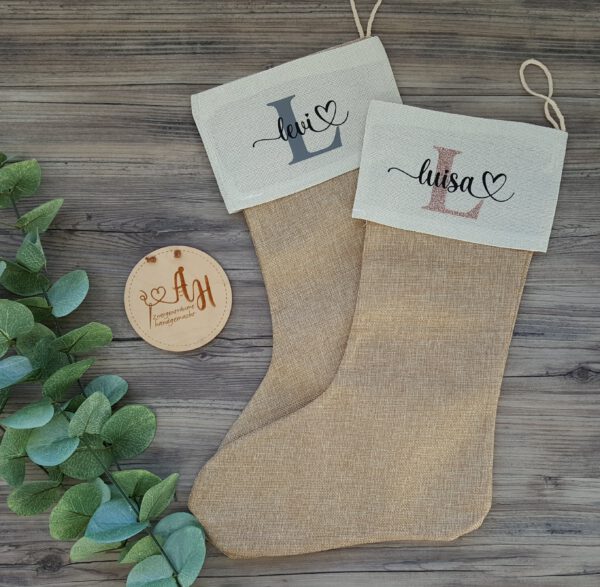 personalisierter Nikolausstiefel, Weihnachtssocke, Nikolausstrumpf, Jute, Strumpf, Weihnachten, Wunschname