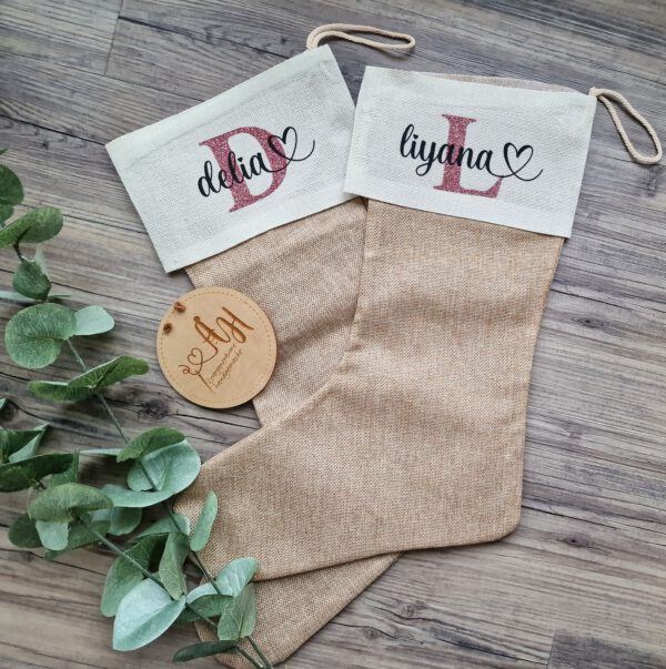 personalisierter Nikolausstiefel, Weihnachtssocke, Nikolausstrumpf, Jute, Strumpf, Weihnachten, Wunschname – Bild 10