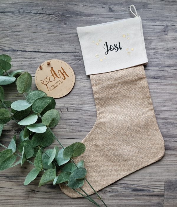 personalisierter Nikolausstiefel, Weihnachtssocke, Nikolausstrumpf, Jute, Strumpf, Weihnachten, Wunschname – Bild 14